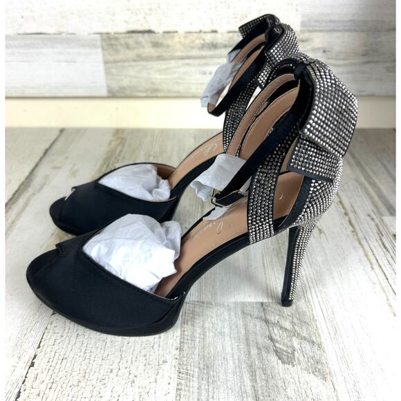 Lauren Lorraine Shoes - Lauren Lorraine Womens 10 Black Satin Rhinestone Bowtie Buckle Formal Heels NEW